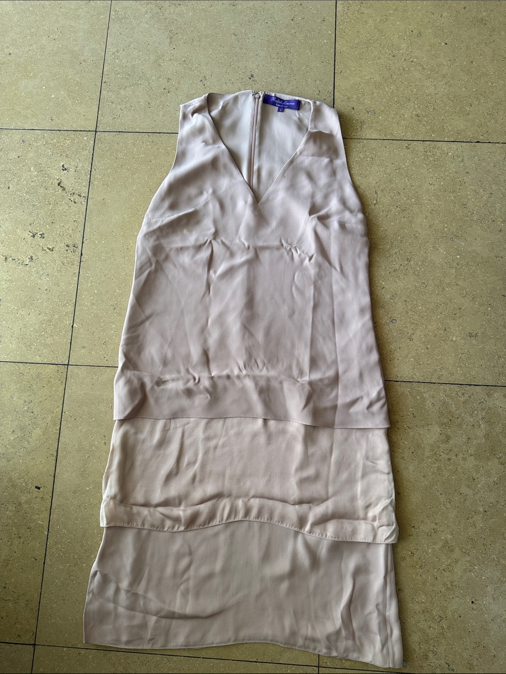 Ralph Lauren Purple Label Sleeveless Layered V-Neck Midi Dress in Blush Pink